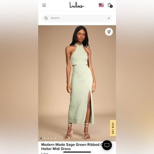Modern Mode Sage Green Ribbed Cutout Halter Midi Dress